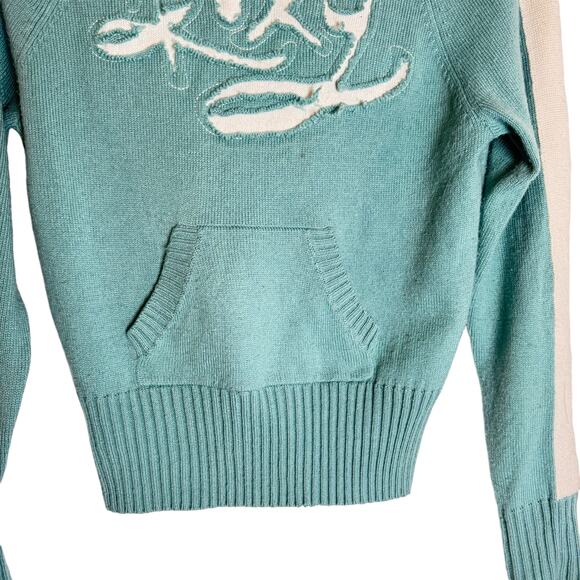 Womens VIntage Roxy Teal Hooded Pullover Sweater - Boho Chic  Size Small - Picture 5 of 7